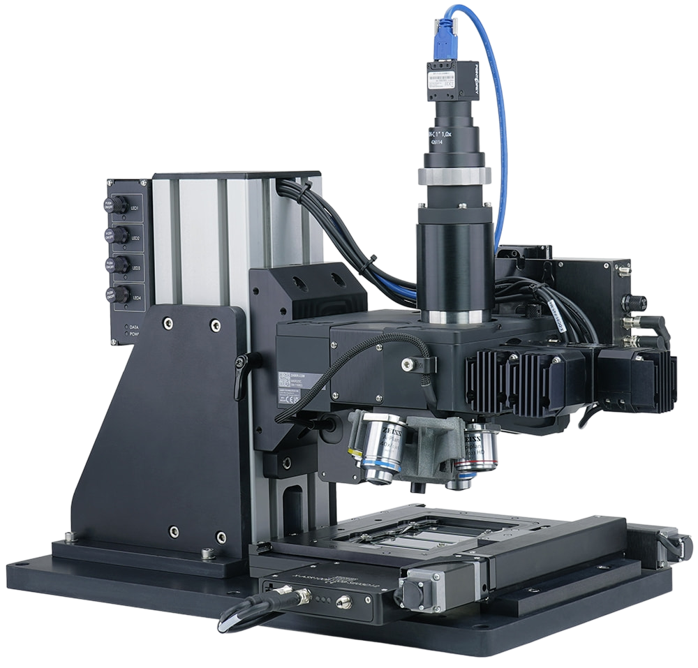 An Ensorcell Cellular Focus custom microscope imaging system designed for advanced microscopy and life science research applications sits on a transparent background.