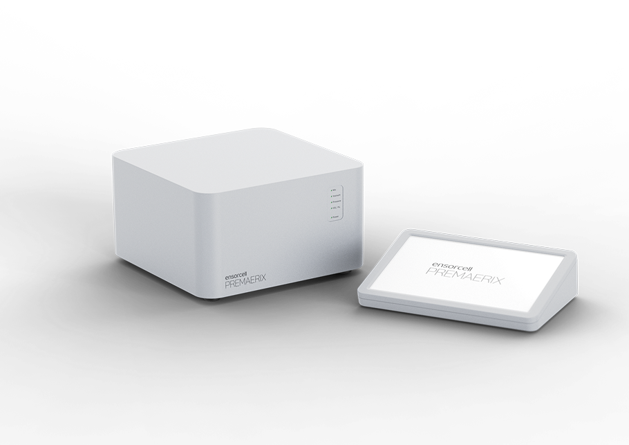 Ensorcell Premaerix laboratory gas mixer with touchscreen controller used in medical lab instruments and precision gas mixing equipment for life science applications.
