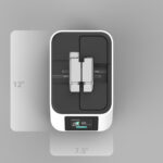 Top view of the Ensorcell VersaWeld sterile tube welder showing compact 12 by 7.5 inch design for bioprocessing and aseptic tube welding applications.