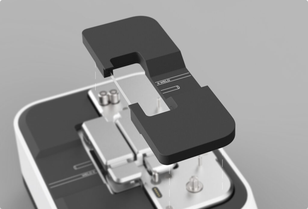 Ensorcell VersaWeld sterile tube welder component showing removable cassette mechanism for bioprocessing and precision tube welding applications.