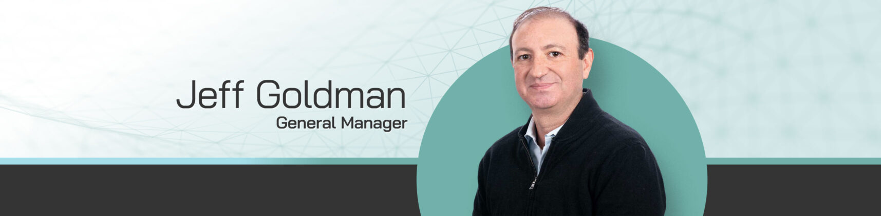 Jeff Goldman, General Manager of Ensorcell is named and his image sits on top of a teal circle, exemplifying the Ensorcell colors